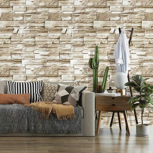 HOMOH - Papel pintado de piedra 3D autoadhesivo para pared, 0,45 x 6 m, diseño industrial