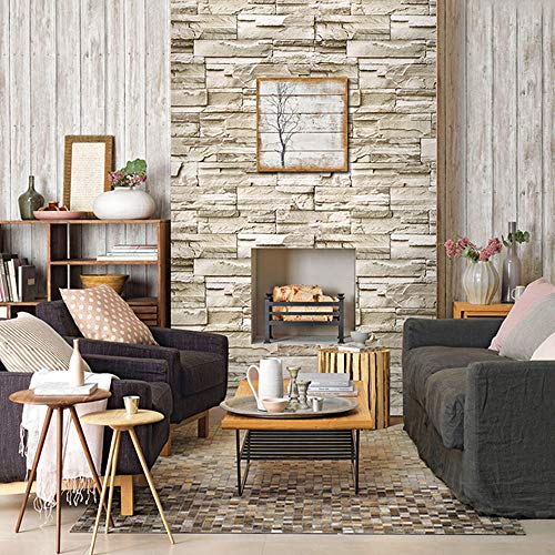 HOMOH - Papel pintado de piedra 3D autoadhesivo para pared, 0,45 x 6 m, diseño industrial