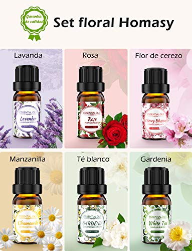 Homsay 6 * 10ml Aceites Esenciales Florales, Flores Aceites Esenciales para Humidificador Difusor Aromaterapia, 100% Puro Natural Set de Regalo de Perfume de Aceites