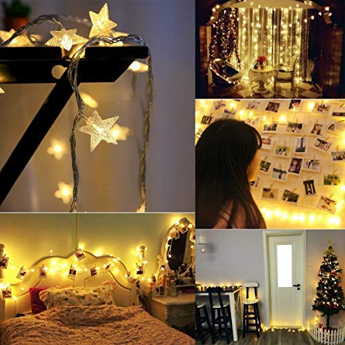 HOMVAN Luces de Estrellas 50 LED Estrellas 7.5M Baterías Powered Decorativo Blancas de Luz Cálida Luces para la Navidad Fiesta Jardines Casas Boda