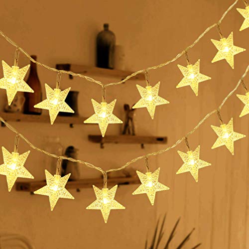 HOMVAN Luces de Estrellas 50 LED Estrellas 7.5M Baterías Powered Decorativo Blancas de Luz Cálida Luces para la Navidad Fiesta Jardines Casas Boda