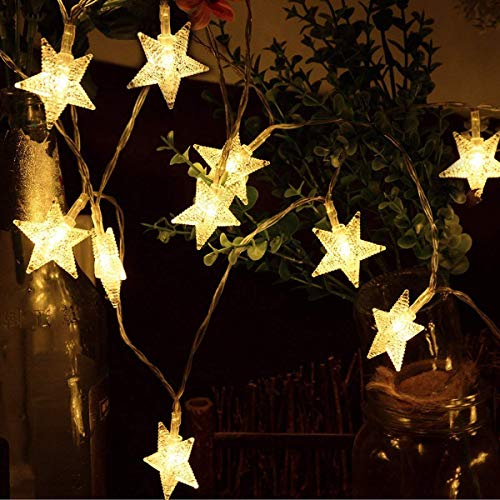 HOMVAN Luces de Estrellas 50 LED Estrellas 7.5M Baterías Powered Decorativo Blancas de Luz Cálida Luces para la Navidad Fiesta Jardines Casas Boda