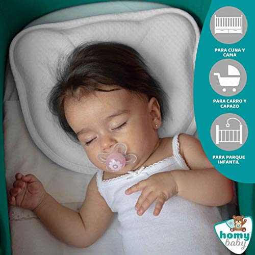 HOMYBABY Almohada Bebe | Cojin Plagiocefalia y 2 Fundas de Regalo 100% Algodón | Cojin Bebe con Diseño Ergonómico | Almohada Cuna Bebe