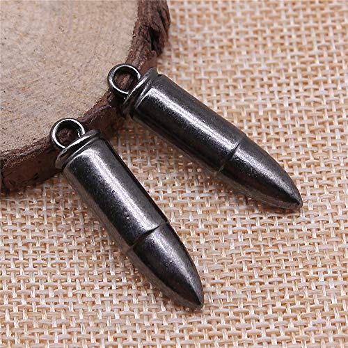 honggui1111-6 colgantes de 35 x 8 mm con diseño de bala 3D para hacer joyas de aleación de metal 3D con colgante de bala (chapado en pistola negra)