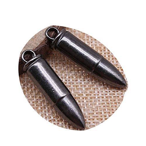 honggui1111-6 colgantes de 35 x 8 mm con diseño de bala 3D para hacer joyas de aleación de metal 3D con colgante de bala (chapado en pistola negra)