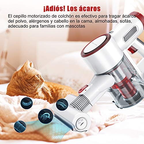 HONITURE Aspiradora Escoba sin Cable, Aspirador sin Cable Potente 25000pa, 350W Motor Digital Brushless,2600mAh Batería Extraíble, Eliminación de ácaros,Cepillo Electrico Luz LED, Dobles Filtros HEPA