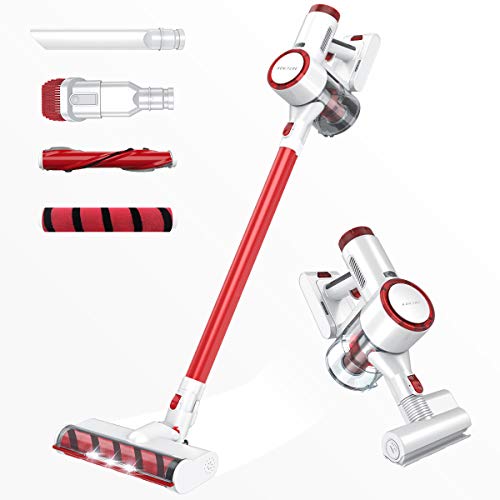 HONITURE Aspiradora Escoba sin Cable, Aspirador sin Cable Potente 25000pa, 350W Motor Digital Brushless,2600mAh Batería Extraíble, Eliminación de ácaros,Cepillo Electrico Luz LED, Dobles Filtros HEPA