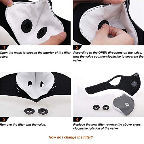 HONYAO Reusable Dust Face M Earloop Dust M, Sports Protective M with Activated Carbon Filter and Valves/for Motorcycle Cycling Running Outdoor Activities（1 Gray + 8 Additional Filters）
