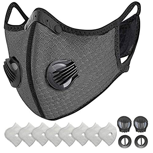 HONYAO Reusable Dust Face M Earloop Dust M, Sports Protective M with Activated Carbon Filter and Valves/for Motorcycle Cycling Running Outdoor Activities（1 Gray + 8 Additional Filters）