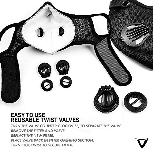 HONYAO Reusable Dust Face M Earloop Dust M, Sports Protective M with Activated Carbon Filter and Valves/for Motorcycle Cycling Running Outdoor Activities（1 Black + 8 Additional Filters）