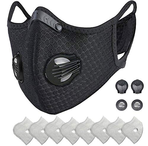 HONYAO Reusable Dust Face M Earloop Dust M, Sports Protective M with Activated Carbon Filter and Valves/for Motorcycle Cycling Running Outdoor Activities（1 Black + 8 Additional Filters）