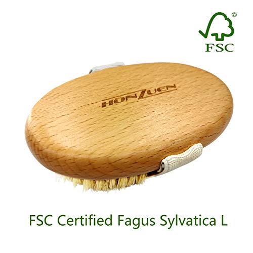 HONZUEN Cuerpo Cepillo Cerdas Naturales, Certificación FSC Cepillo de Baño para Estimular la Circulación Sanguínea, Eliminar la Celulitis de la Piel Muerta, Mejora las Funciones Linfáticas