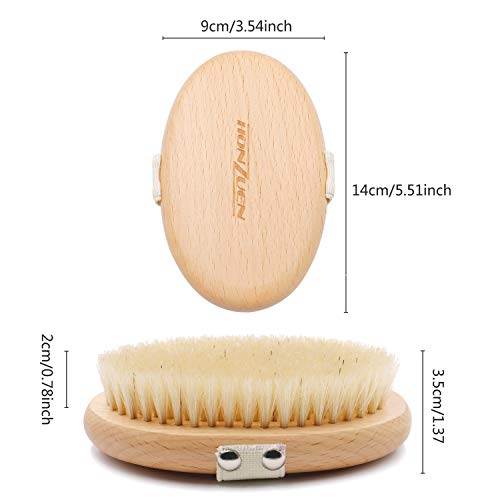 HONZUEN Cuerpo Cepillo Cerdas Naturales, Certificación FSC Cepillo de Baño para Estimular la Circulación Sanguínea, Eliminar la Celulitis de la Piel Muerta, Mejora las Funciones Linfáticas
