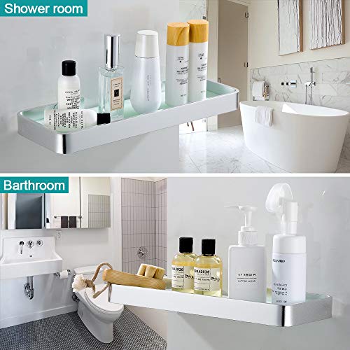 Hoomtaook Estanteria Ducha Bandeja de baño Rectangular de Vidrio Templado, Cesta de Ducha, Organizador de Baño, Instalación sin clavos, sin Daños, Adhesivo, Aluminio Aeroespacial, Antióxido