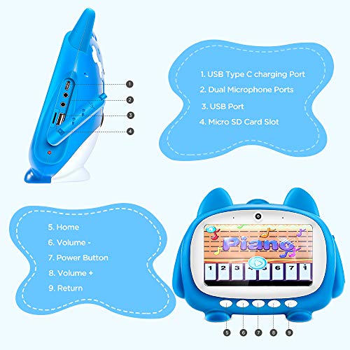 HOPLAZA Tablet para niños, 7 Pulgadas IPS 1024x600 Display con WiFi Bluetooth 1GB RAM 16GB ROM Control Parental y Google Play iWawa Educativos Software Stylus Pen Incluido