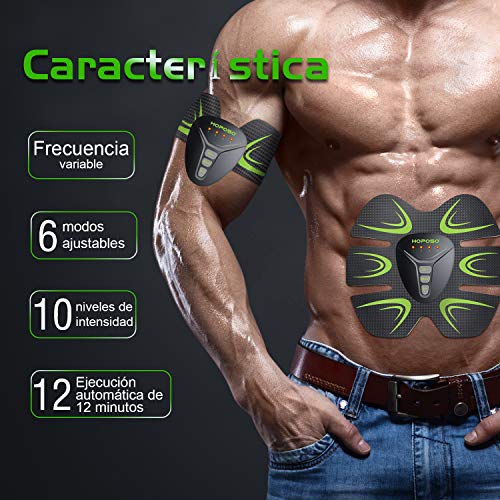 HOPOSO Electroestimulador Muscular Abdominales, Estimulación Muscular Masajeador Eléctrico Cinturón Abdomen/Brazo/Piernas/Glúteos