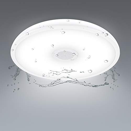Horevo 18W LED Lámpara de Techo con Altavoz Bluetooth, IP65 1600LM Plafón de Techo con Cambio de Color Redondo Moderno Φ28cm, 6500K Blanco Frío para Baño, Salón, Cocina, Pasillo (Certificación CE)