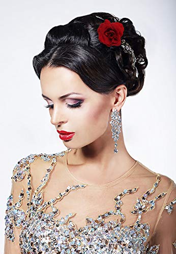 Horquillas con Rosas Pinzas de Pelo Tocado de Novia Pin de Flores de Boda Broche Accesorios de Cabello de Fiesta para Mujeres Niñas, 6 Unids Rojo Hebillas de pelo