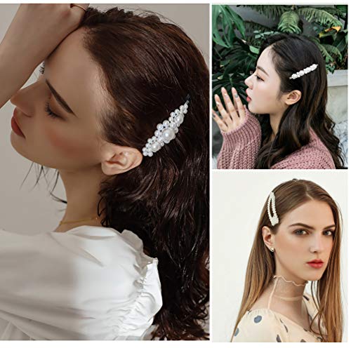 Horquillas de Perlas Pinzas Plata Clips de Pelo Elegante Clips de Flores Barrettes para Mujer Niña Chicas Dama para Boda Fiesta 5 Piezas