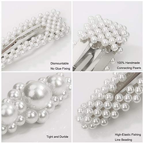 Horquillas de Perlas Pinzas Plata Clips de Pelo Elegante Clips de Flores Barrettes para Mujer Niña Chicas Dama para Boda Fiesta 5 Piezas