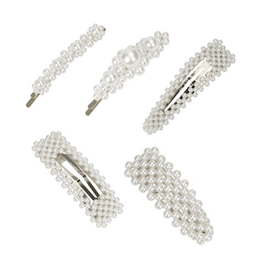 Horquillas de Perlas Pinzas Plata Clips de Pelo Elegante Clips de Flores Barrettes para Mujer Niña Chicas Dama para Boda Fiesta 5 Piezas