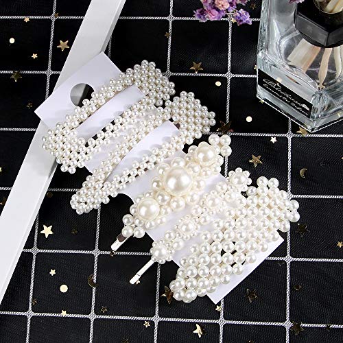 Horquillas de Perlas Pinzas Plata Clips de Pelo Elegante Clips de Flores Barrettes para Mujer Niña Chicas Dama para Boda Fiesta 5 Piezas