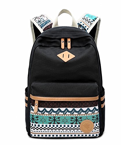 Hosaire Extra grante!Mochila Vintage de Lona para Las Mujeres Mochila Antigua para La Fuera Camping Picnic Deporte Mochila de Universidad (Negro)