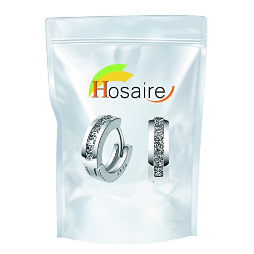 Hosaire Pendientes Aro de Mujer/Hombre de Plata con Cristal/Circonita Blanco con Sello de Plata para Mujer Hombre niña Regalo de Cumpleaños Navidad San Valentin Color Blanco