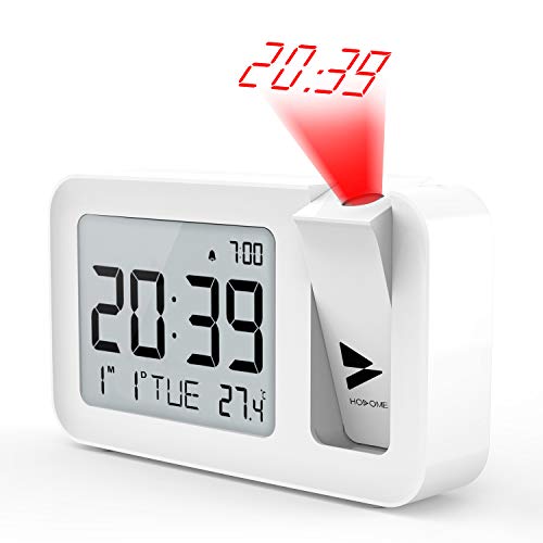 Hosome Reloj Despertador Digital Despertador Proyector con Temperatura 4 Brillo de Proyección Ajustable Volumen de 2 Niveles,Función de Snooze,Configuración de 12/24 H para Dormitorio y Oficina