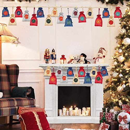 HOSPAOP Calendario de Adviento - 24pcs, Calendario Adviento Navidad, Bolsas de Yute para Rellenar con Bricolaje Calendario Adviento Casero, Bolsa de Regalo Navidad Decoración para el Hoga
