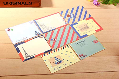 HOSTK 96 Juego de papel de cartas con sobre, 64 lindos y bonitos diseños especiales de papel de carta para escribir + 32 sobres estilo vintage azul marino (8 estilos)