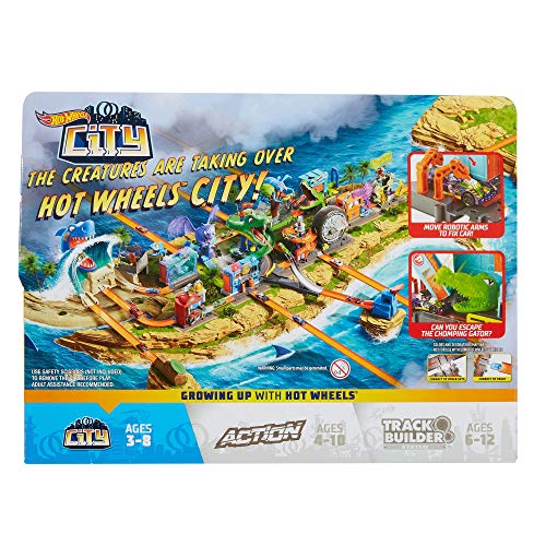 Hot Wheels Ataque en el taller del cocodrilo, pista de coches de juguete (Mattel FNB06)