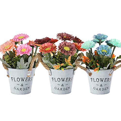HOTLIKE Flores Artificiales Decoración, 3Pcs Plantas Artificiales de Maceta, Mini Artificiales Plastico Decorativas Plantas Falsas con Macetas para El Hogar Oficina Jardín Cocina Balcón (Estilo 6)