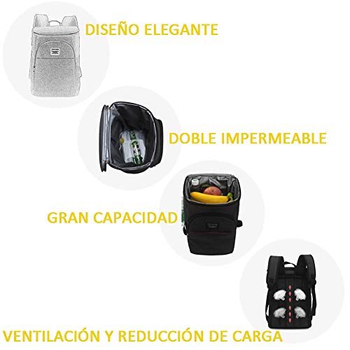HOTSO Mochila Neveras Térmicas para Llevar Comida, Bolsa Térmica Porta Alimentos, Camping Accesorios para Picnic, La Playa, Almuerzo, Barbacoa, Mochila Grande Negra