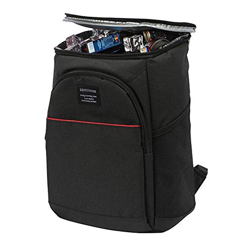 HOTSO Mochila Neveras Térmicas para Llevar Comida, Bolsa Térmica Porta Alimentos, Camping Accesorios para Picnic, La Playa, Almuerzo, Barbacoa, Mochila Grande Negra