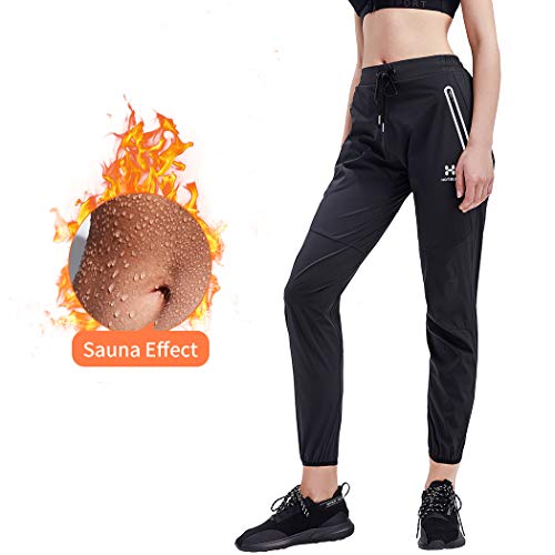 HOTSUIT Sauna Pantalones Mujer Pérdida Peso Gimnasio Pantalones Deportivos Entrenamiento, Negro, XL