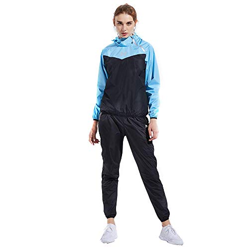 HOTSUIT Trajes de Sudoración Mujer Sauna Traje Pérdida de Peso Gimnasio Entrenamiento Fitness Trajes de Sudor Chaqueta Pantalón, Azul, M