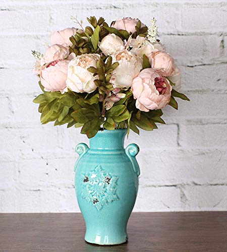 Houda - Ramo de flores de peonia artificiales vintage para decoración de hogar y bodas