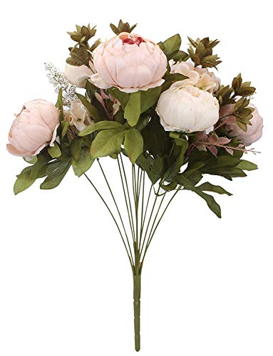 Houda - Ramo de flores de peonia artificiales vintage para decoración de hogar y bodas