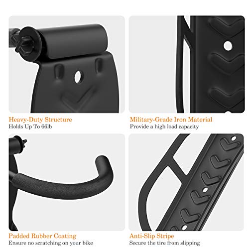 Housolution Soporte de Pared para Bicicleta Práctico, [4 PZS] Herramienta para Colgar Bicicletas de Montaje en Pared de Servicio Pesado, Ganchos de Pared de Garaje para Ahorrar Espacio – Negro