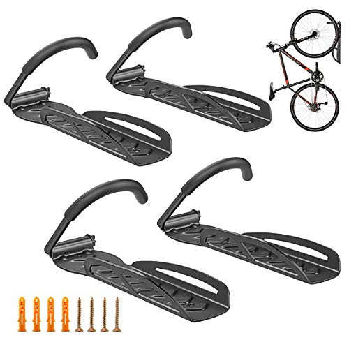 Housolution Soporte de Pared para Bicicleta Práctico, [4 PZS] Herramienta para Colgar Bicicletas de Montaje en Pared de Servicio Pesado, Ganchos de Pared de Garaje para Ahorrar Espacio – Negro