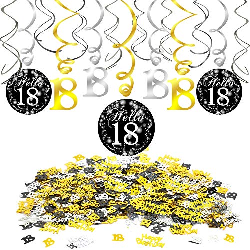 Howaf 18 cumpleaños Decoración Colgante remolinos Adornos de espirales y Feliz cumpleaños & 18 Mesa Confeti para 18 Años Decoraciones Fiesta de Cumpleaños