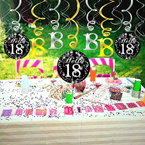 Howaf 18 cumpleaños Decoración Colgante remolinos Adornos de espirales y Feliz cumpleaños & 18 Mesa Confeti para 18 Años Decoraciones Fiesta de Cumpleaños