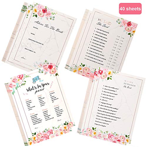 Howaf 40 x Despedida de Soltera Juegos Actividades Tarjetas, 4 Juegos, Despedida de Soltera Accesorios Amigas con Novia, Rosa, 5 x 7 Pulgadas