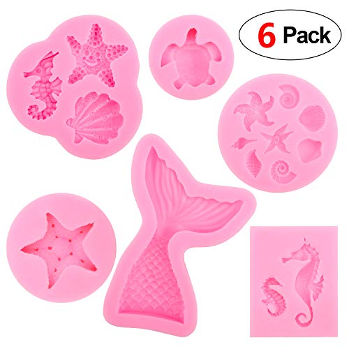 HOWAF 6pcs Marina Animales Moldes Silicona Bricolaje Manualidades para Reposteria Fondant Caramelos Tartas Helados Bizcochos Jabones Magdalenas Macarons, Seguro en Microondas