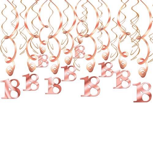 Howaf Decoración de cumpleaños 18 en Oro Rosa, 18 cumpleaños Decoración Colgante remolinos y Feliz cumpleaños 18 Mesa Confeti para Mujeres y niñas 18 Años Decoraciones Fiesta de Cumpleaños
