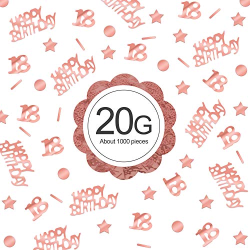 Howaf Decoración de cumpleaños 18 en Oro Rosa, 18 cumpleaños Decoración Colgante remolinos y Feliz cumpleaños 18 Mesa Confeti para Mujeres y niñas 18 Años Decoraciones Fiesta de Cumpleaños