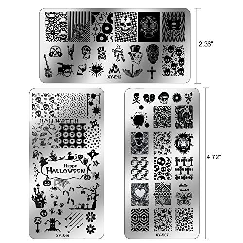 HOWAF Halloween Tamping Nail Art Set, 5 Pcs Plantillas para Uñas Placas estampacion uñas +1pcs Estampador+1pcs Raspador para uñas Halloween decoración manicura niñas Mujer