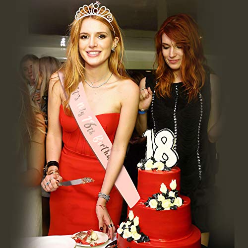 HOWAF Oro Rosa Feliz 18 cumpleaños Faja Banda de satén cumpleaños Sash y 18 Diadema Tiara para niña Mujer 18 Años cumpleaños Fiesta de Decoración Accesorios Regalo