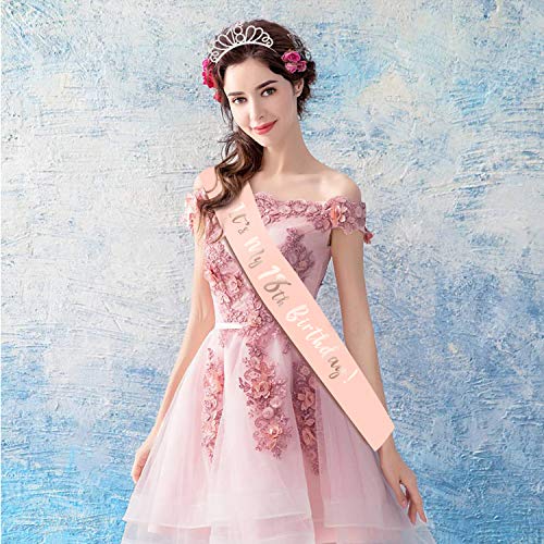 HOWAF Oro Rosa Feliz 18 cumpleaños Faja Banda de satén cumpleaños Sash y 18 Diadema Tiara para niña Mujer 18 Años cumpleaños Fiesta de Decoración Accesorios Regalo